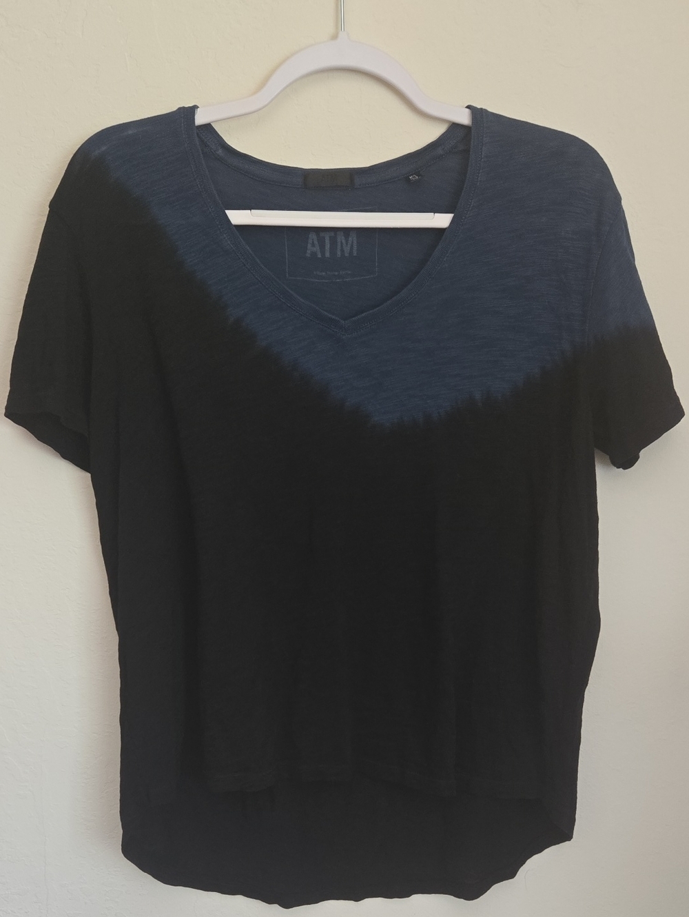 ATM Anthony Thomas Melillo Dip Dye Black and Blue V-Neck Tee